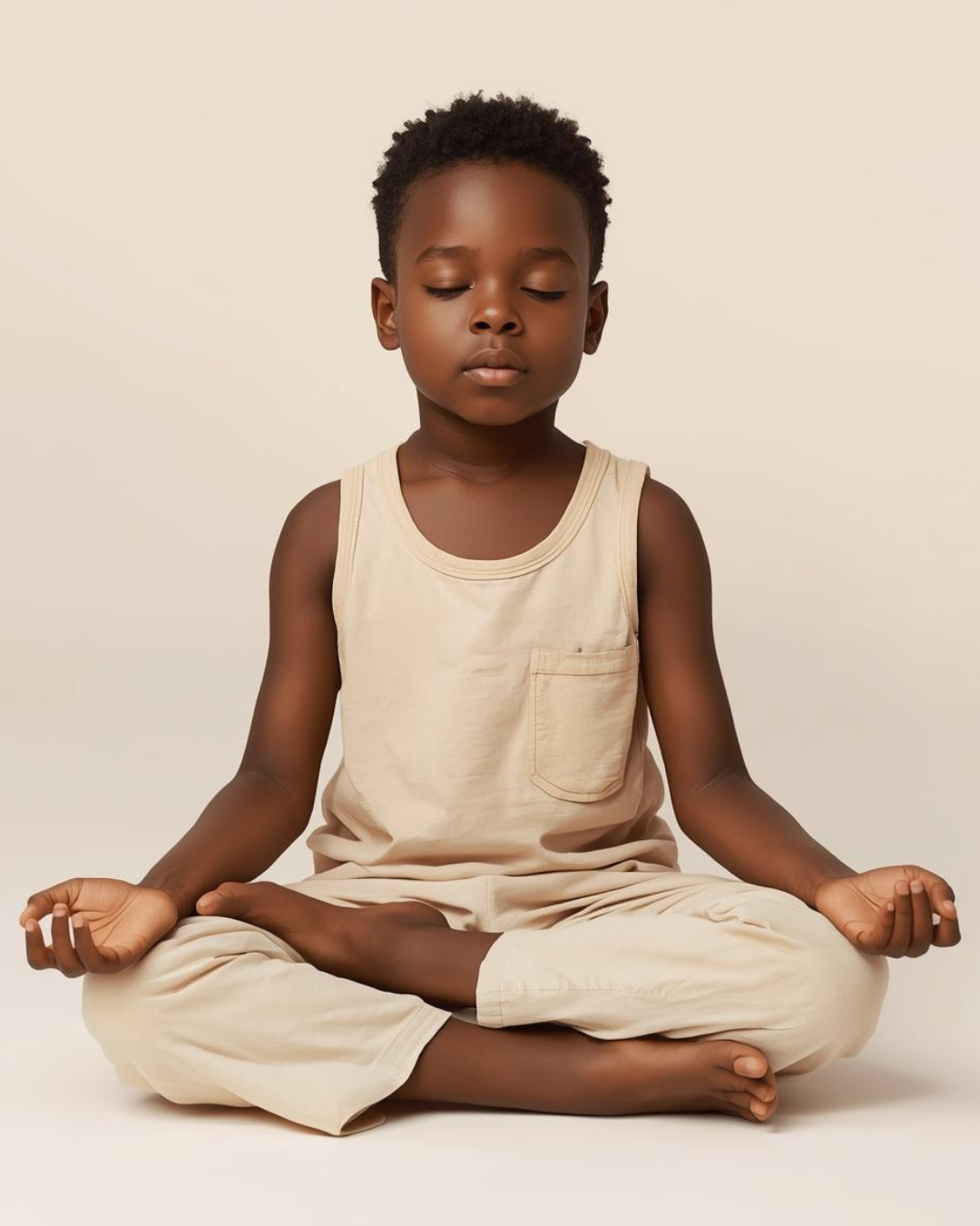 Little boy sitting and meditating hands on knees