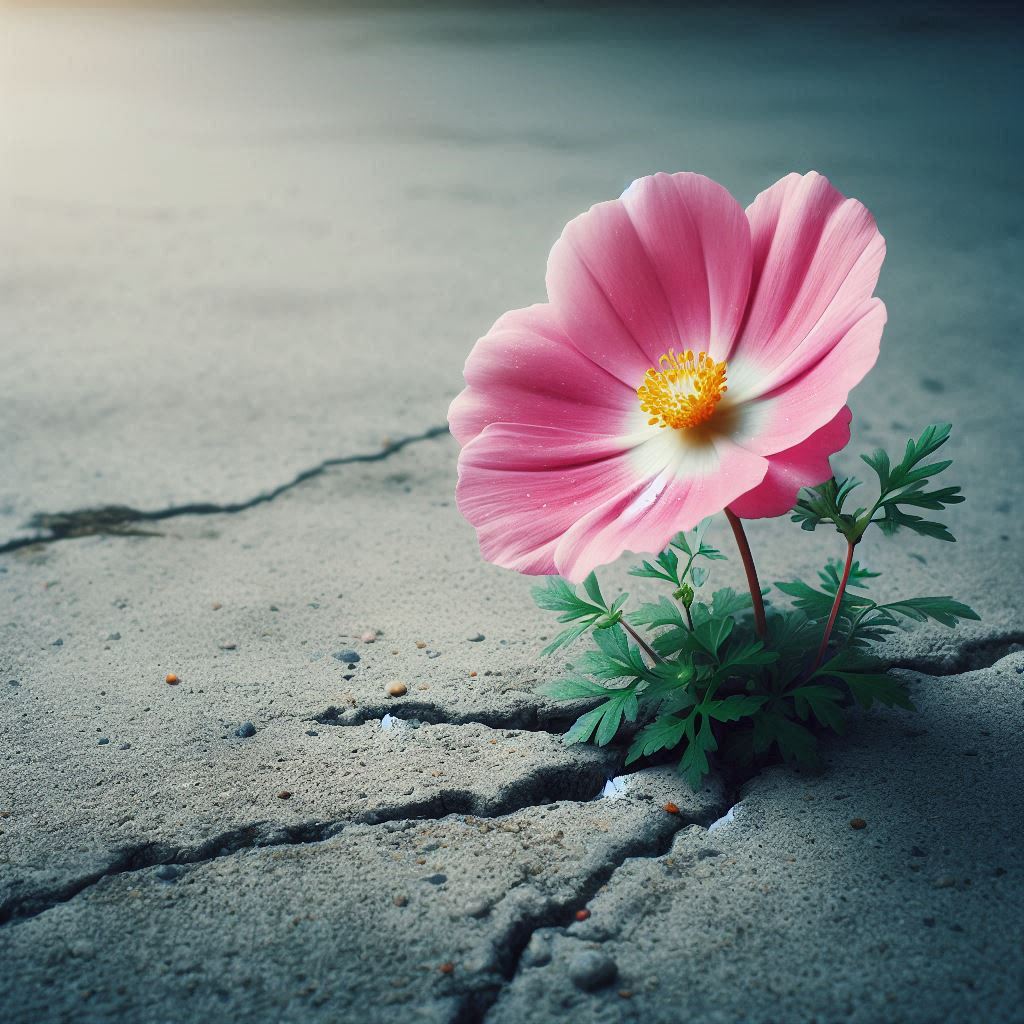 Fleur émerge du béton courageusement