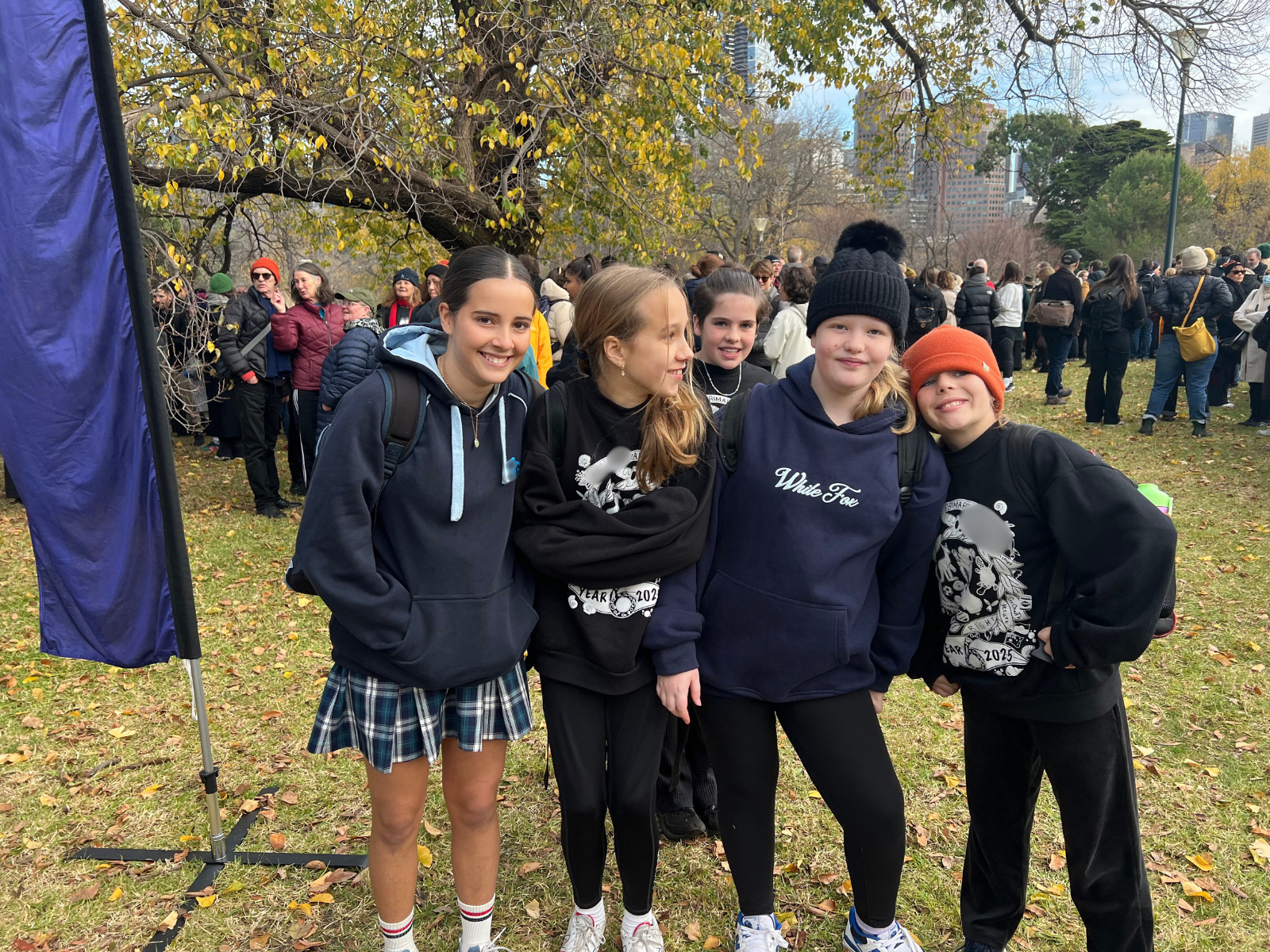 A group of children rugged up and waiting to start the Walk for Truth