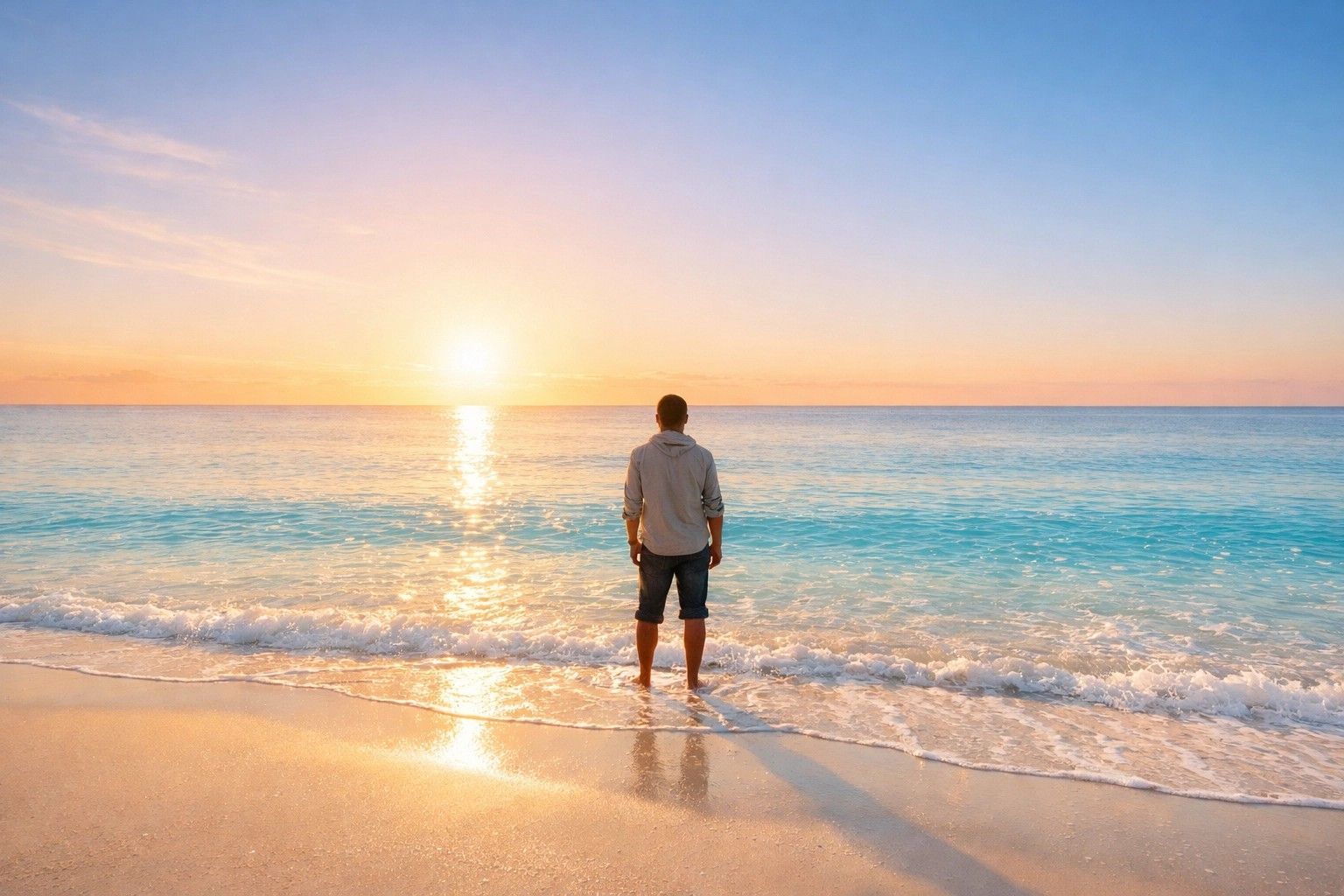 A vast, calm ocean horizon at dawn, representing the transition from uncertainty to clarity.