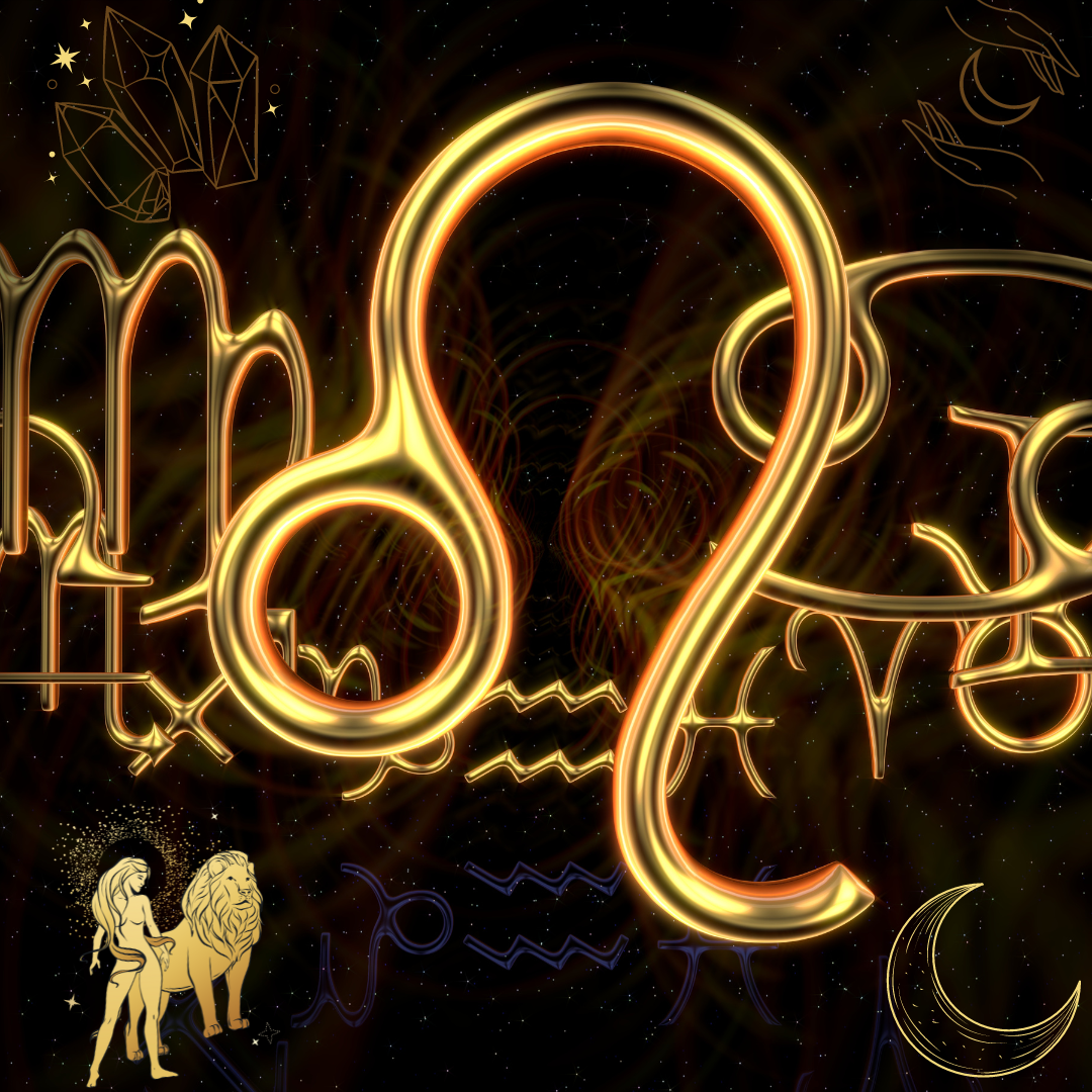 Astrologisk symbol för stjärntecknet Lejonet i gyllene ljus