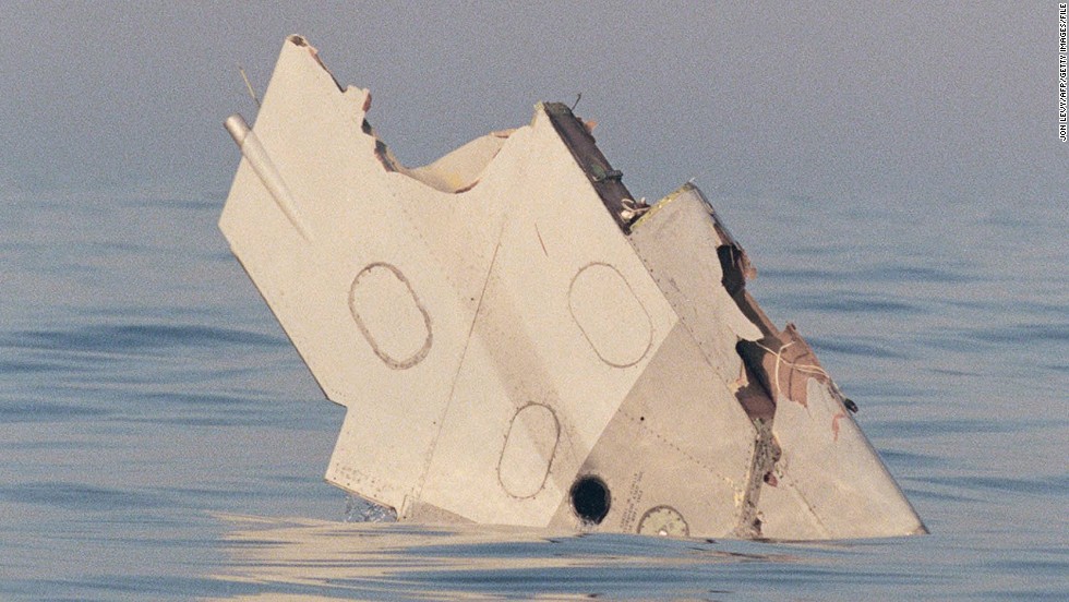 A piece of debris from TWA flight 800 floats in the Atlantic Ocean 