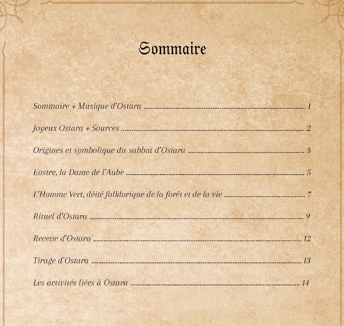Sommaire Livret-grimoire Ostara