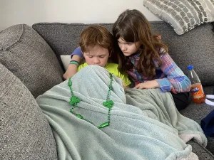 Kids playing on our couch, it's messy and they are having fun. Which is more important.