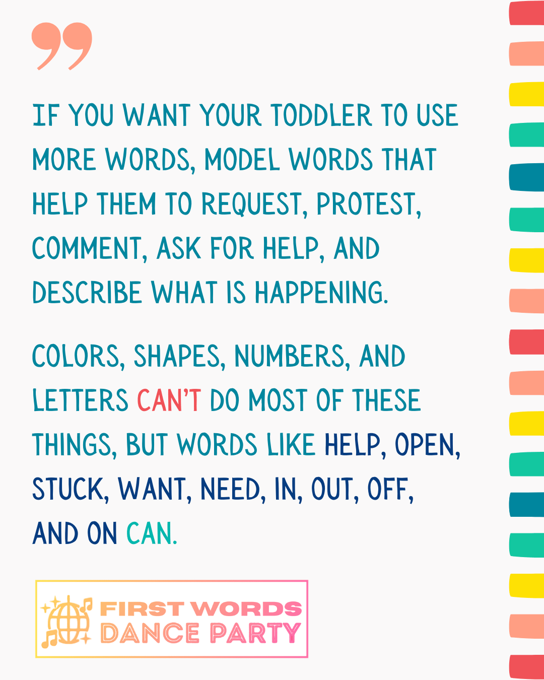 A quote about the best words to model when a child is not talking at 2 years old.