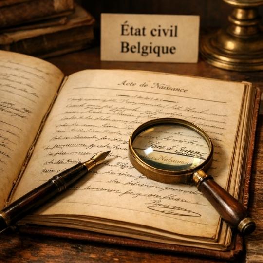 registre d’état civil belge ouvert avec acte de naissance utilisé pour retrouver ses ancêtres