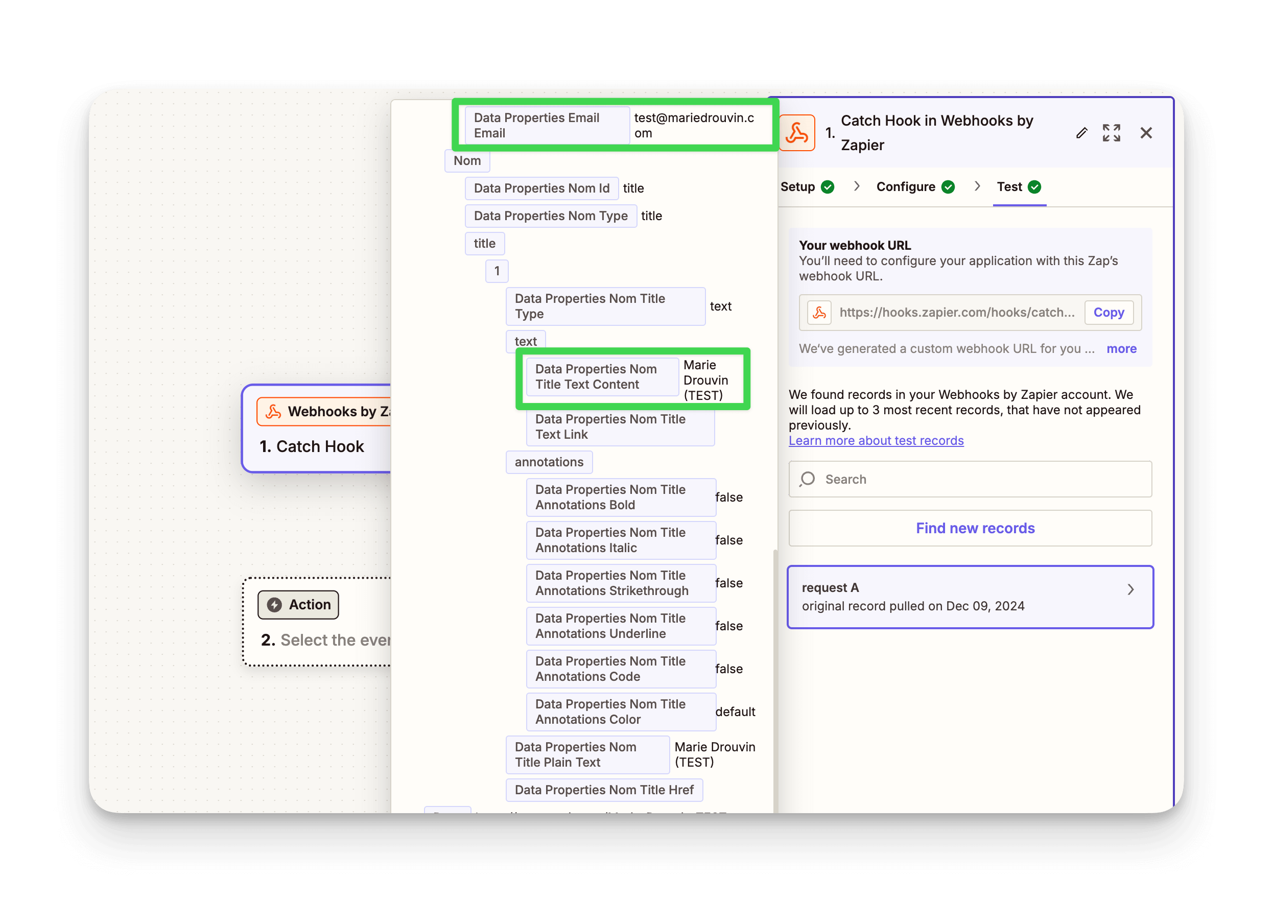 Faire un test de webhook sur Zapier