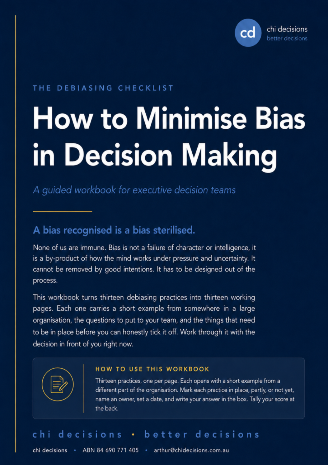 Workbook cover for minimising bias