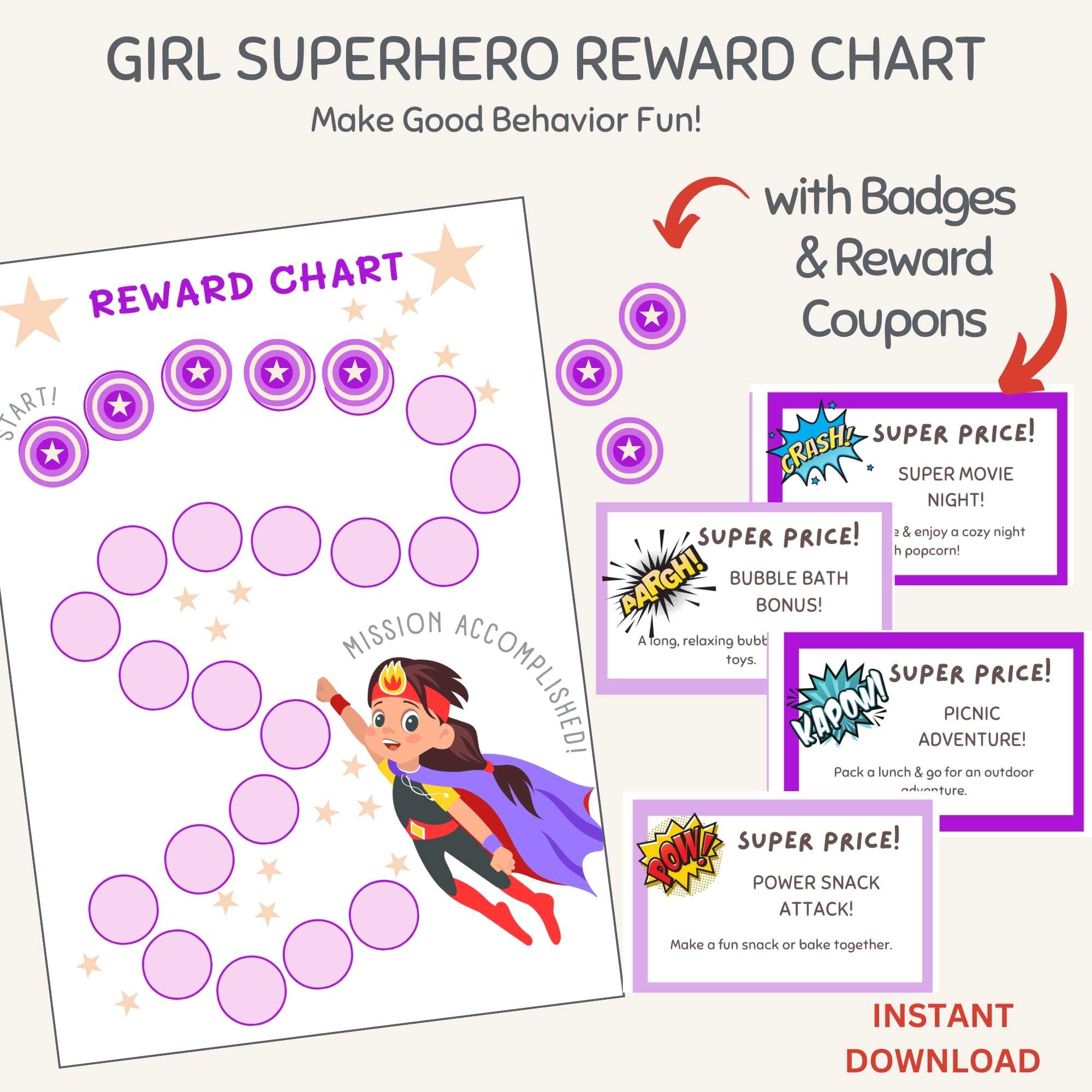 Girl Superhero Kids Reward Chart