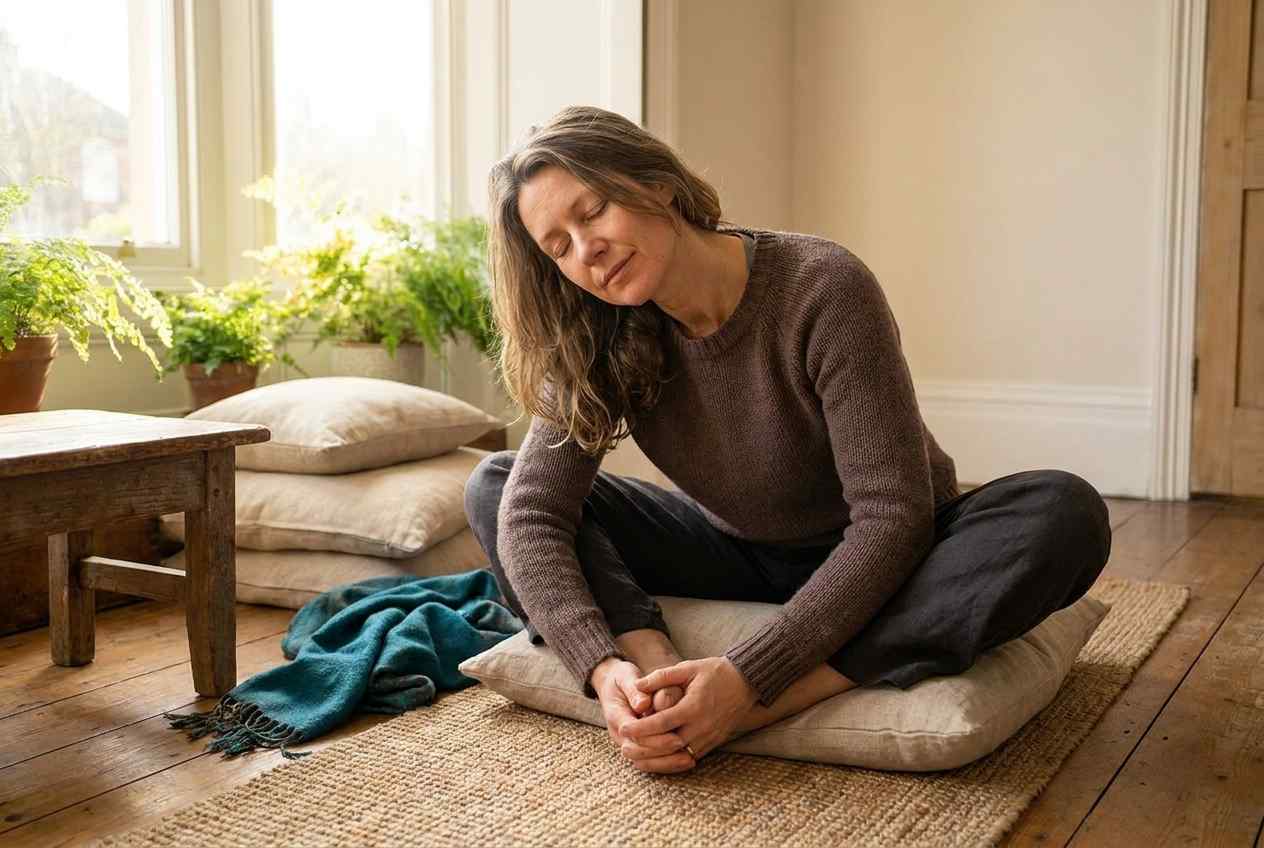 De Masunaga strekking voor hart en dunne darm meridiaan in vlinderzit tijdens Do-In Yoga