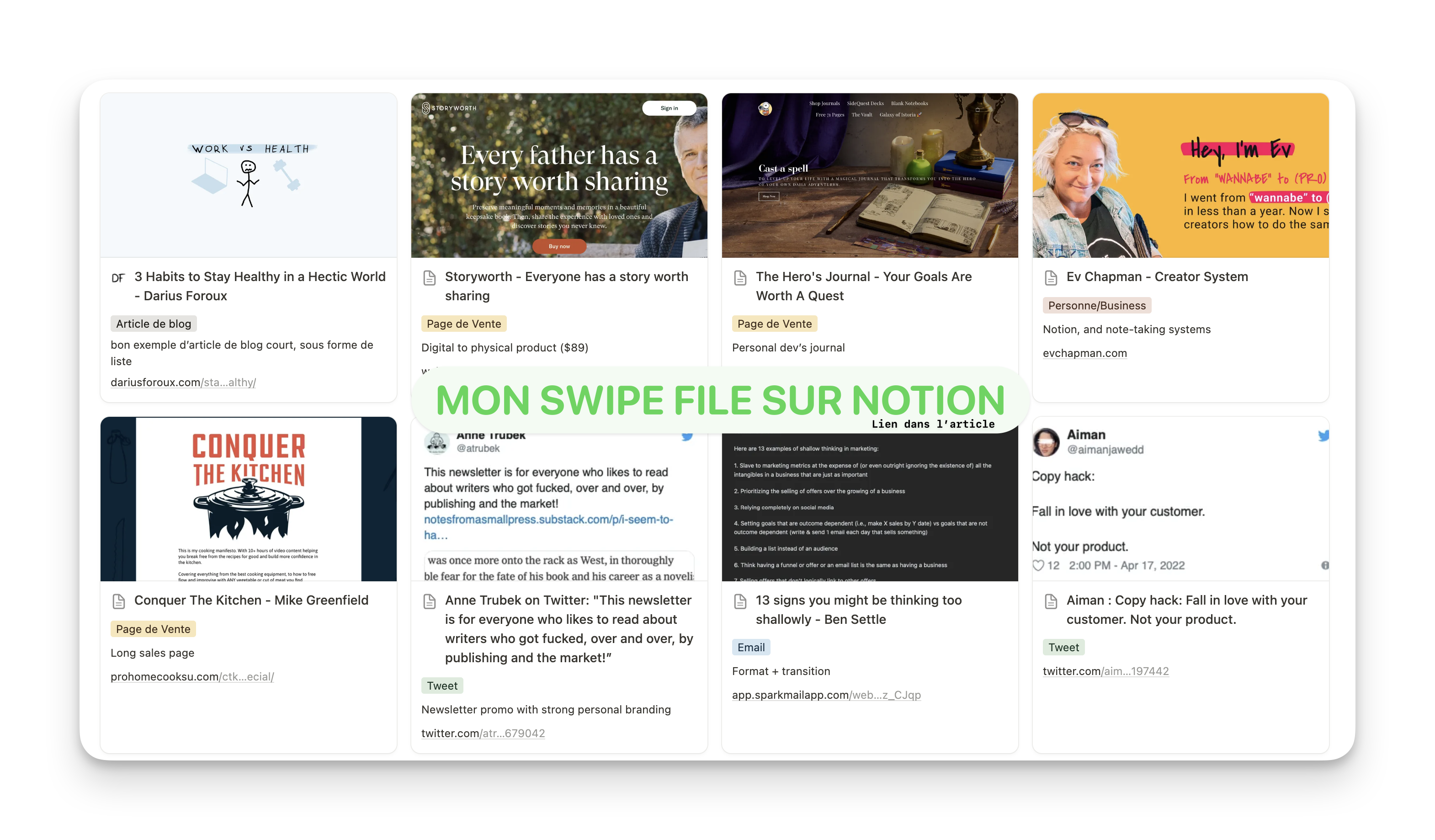Créer une collection d'inspiration sur Notion - mon swipe file