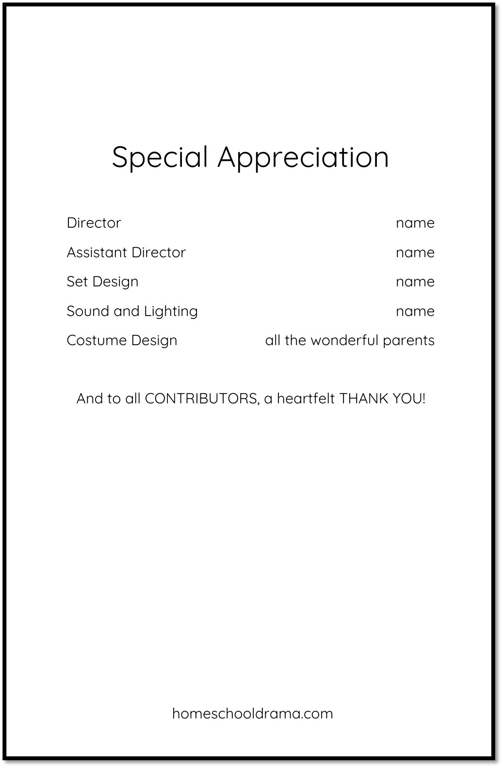 The Big Race play program back page homeschooldrama.com
