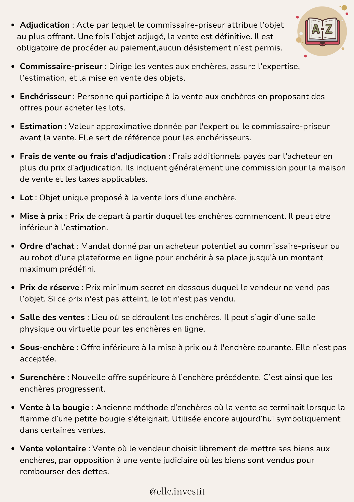 Glossaire de la vente aux enchères