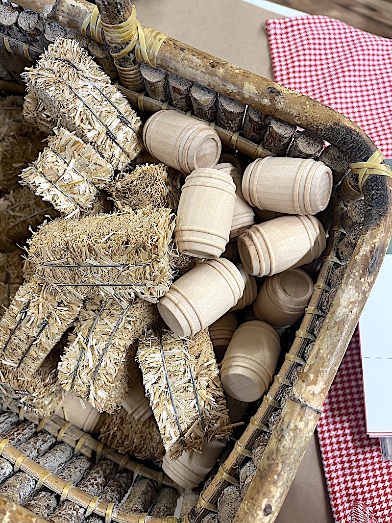 Hay bales and rain barrels for the pony stall 