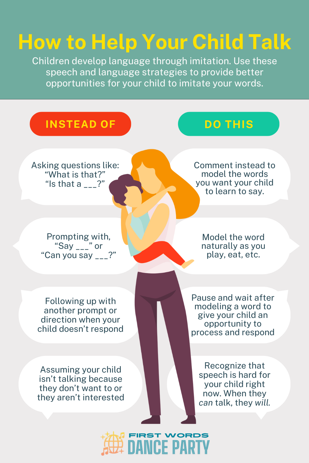 Mother holding her child and wondering how to help your child talk 