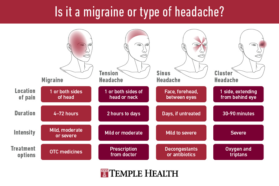 Graphic from Temple University Health Outlining the Difference Between a Headache and a Migraine