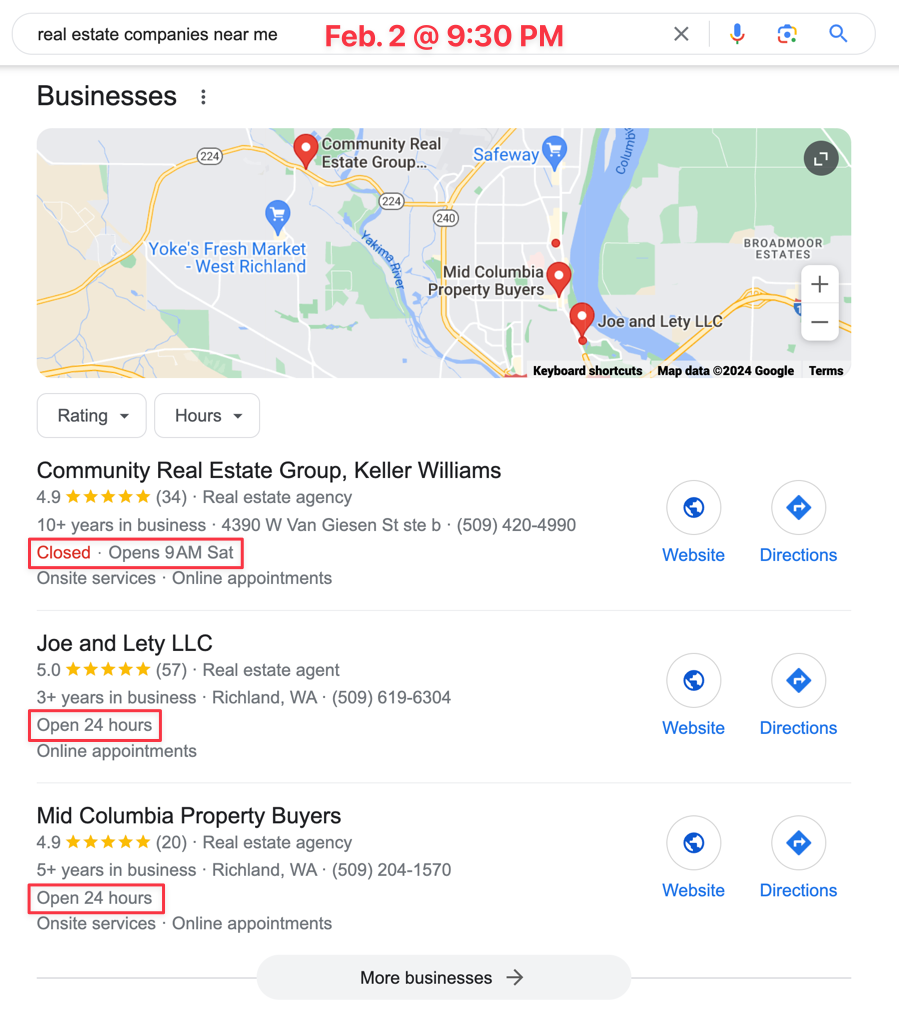 screenshot of Google search results