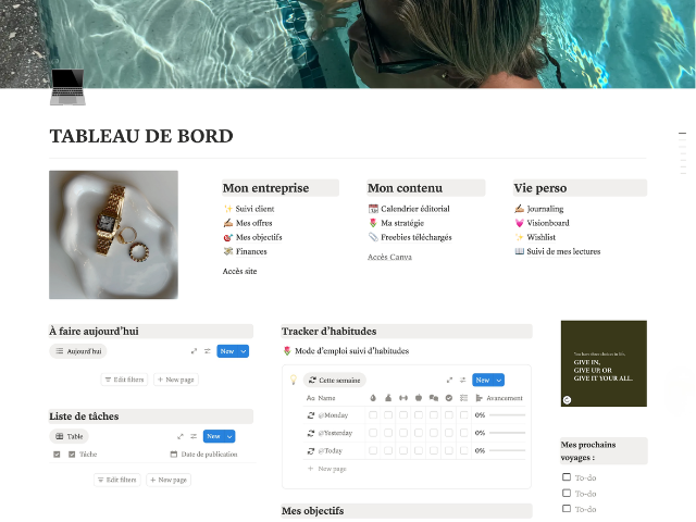 tableau de bord notion espace Community manager