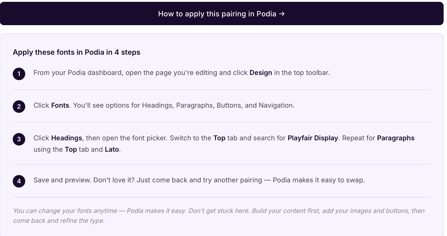 podia font selector tool how to add fonts in podia