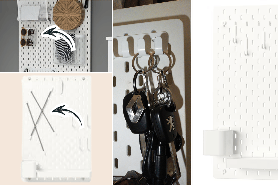 Tableau mural avec crochets pour organiser lunettes et accessoires et support mural pour ranger les clés de la maison.