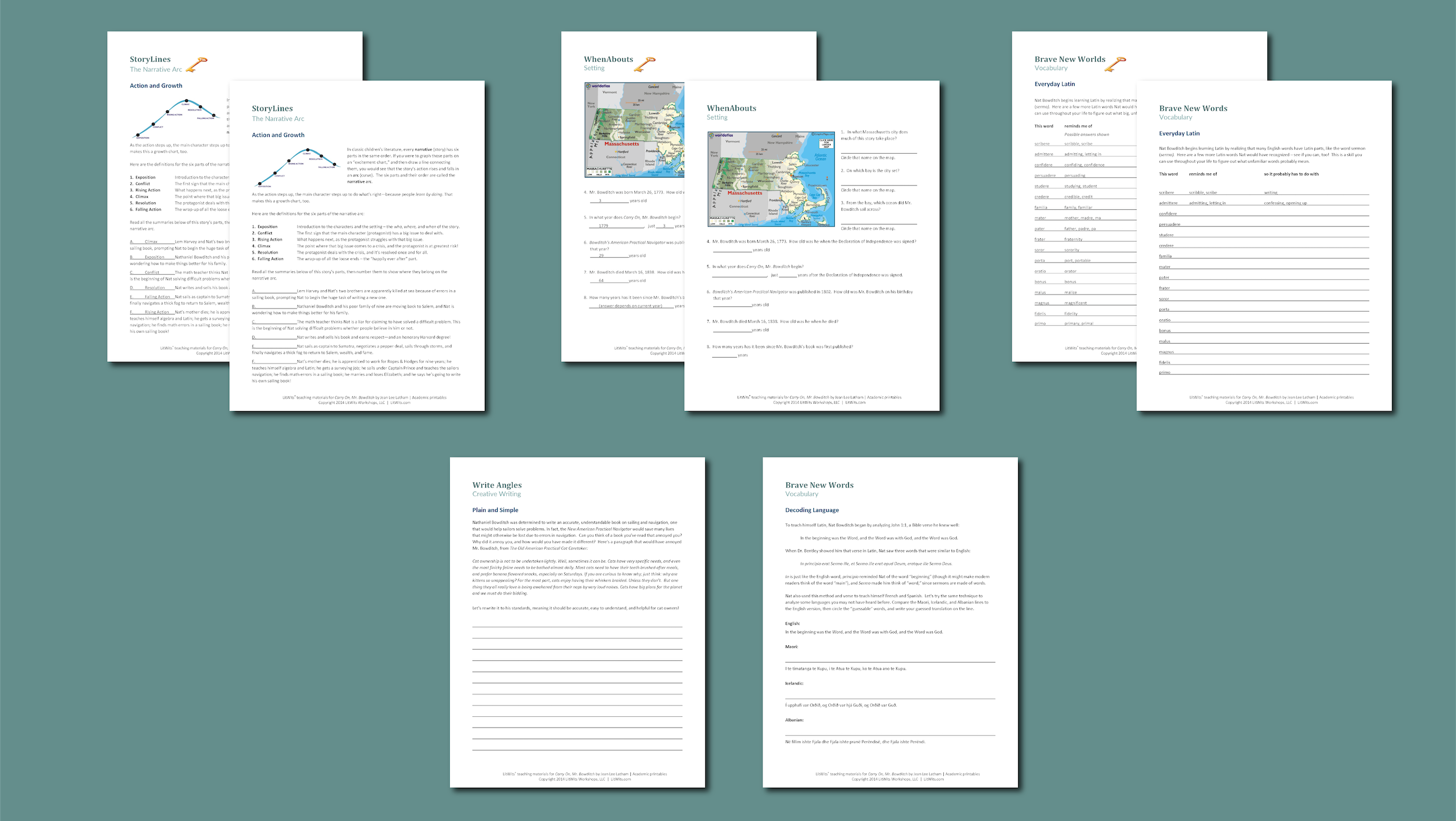 Fun activity printables and worksheets for teaching CARRY ON MR. BOWDITCH by Jean Lee Latham - LitWits Workshops