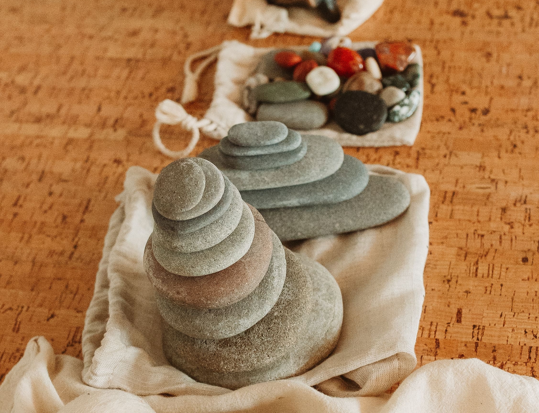 Stacking stones for a yoga mindfulness activity 