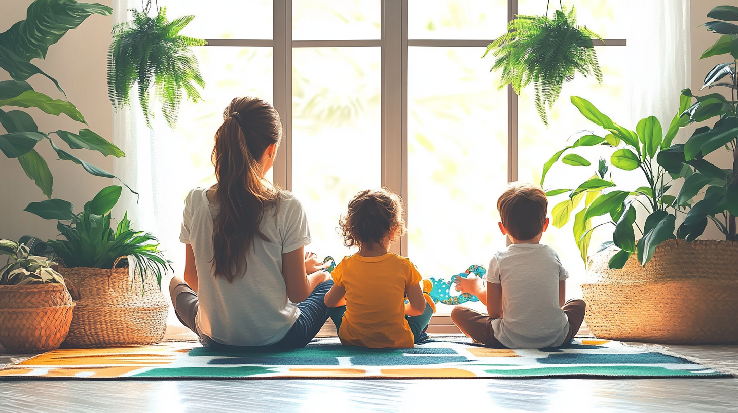  A babysitter confidently watching over children playing safely