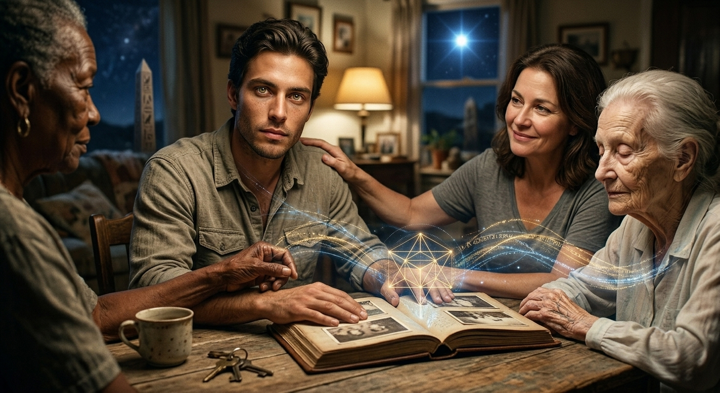 Reprezentare ezoterică a unui Starseed din Sirius care dizolvă energetic karma genealogică și blestemele de neam.