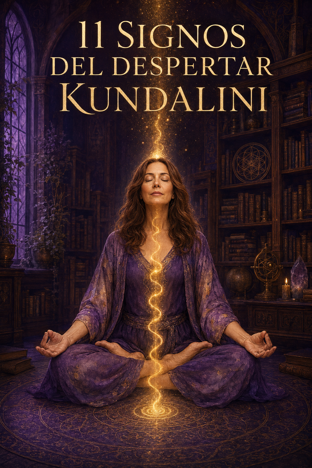 Preciosa imagen de Formación Maestría de Reiki Kundalini Ultimate con una mujer sintiendo un cálido hormigueo de energía dorada ascender por su columna.