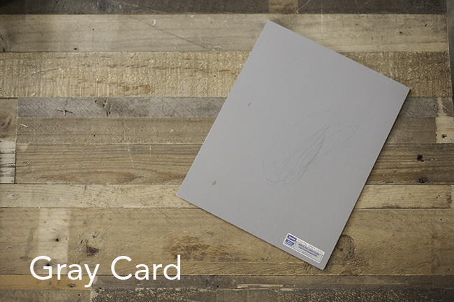 A picture of a gray card which can be used to adjust white balance.