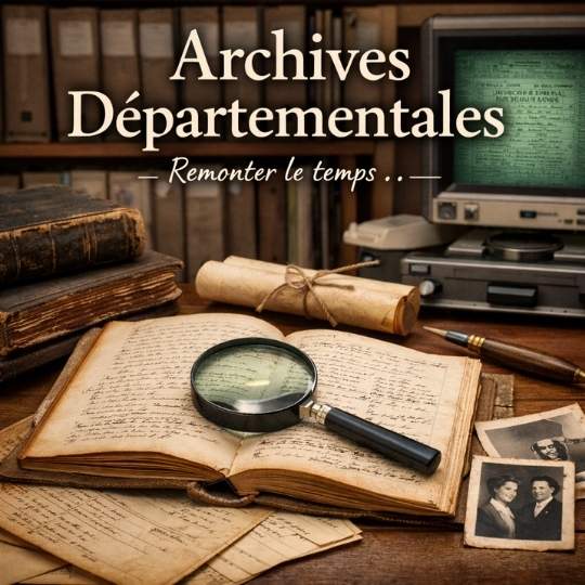 Registre ancien des archives départementales en france avec loupe pour recherche familiale et transgénérationnelle