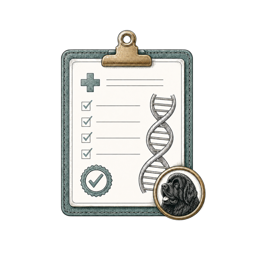 Newfoundland health testing and DNA clearance illustration for dog breeding analysis