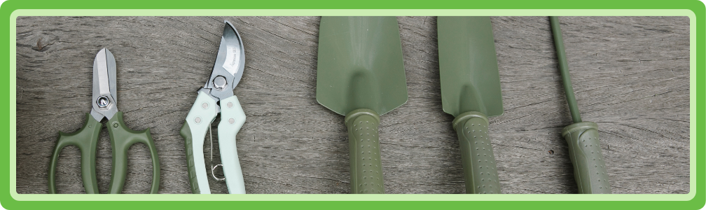 Schoon en goed tuingereedschap voor het oogsten van kruiden, groente en fruit