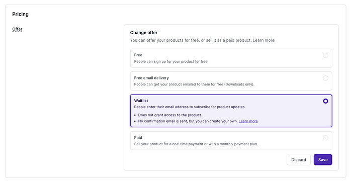 Créer une liste d’attente pour un produit sur Podia