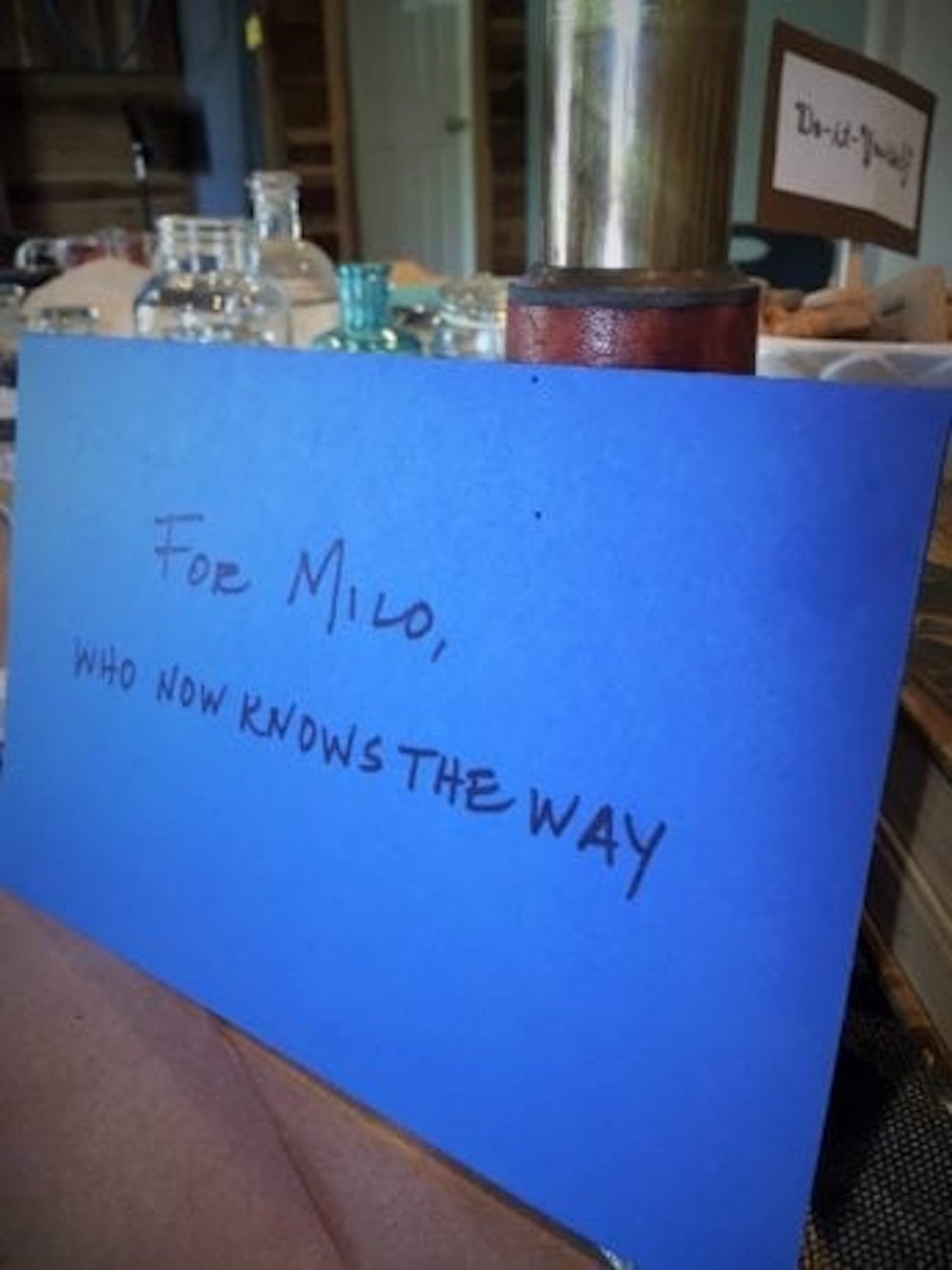 "Blue envelope 'For Milo'" - story props from THE PHANTOM TOLLBOOTH by Norton Juster - LitWits Workshops