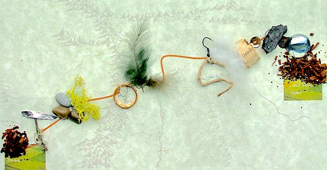 The triple textural arc marked with sensory objects that represent those points in the story of THE HOBBIT by JRR Tolkien - a sensory learning activity from LitWits Workshops