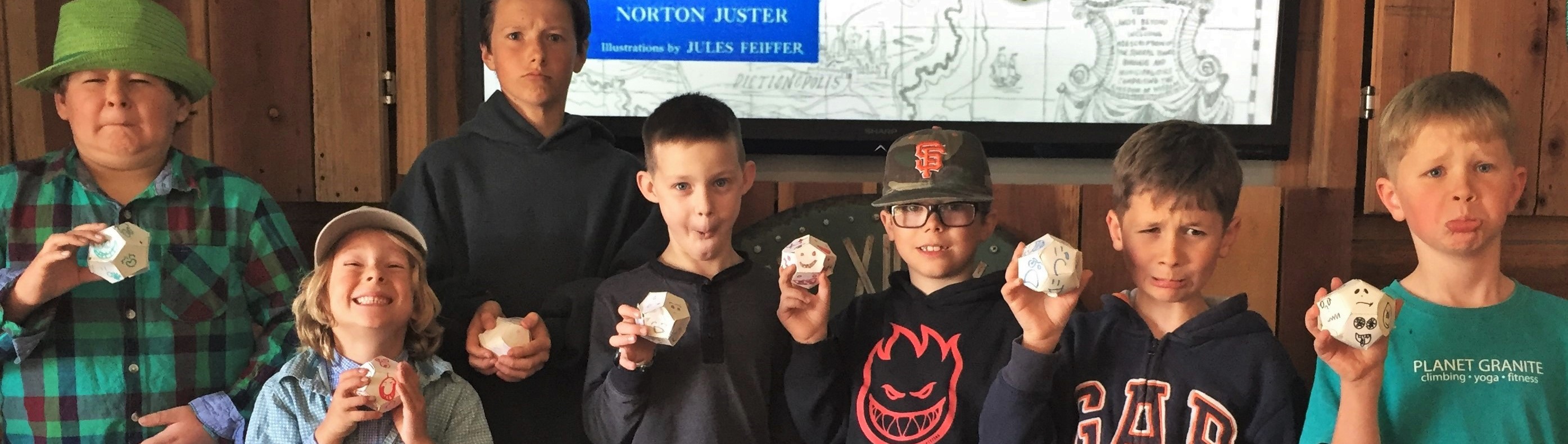 Kids making expressions like the Dodecahedron in THE PHANTOM TOLLBOOTH by Norton Juster - a creative teaching idea from LitWits Workshops