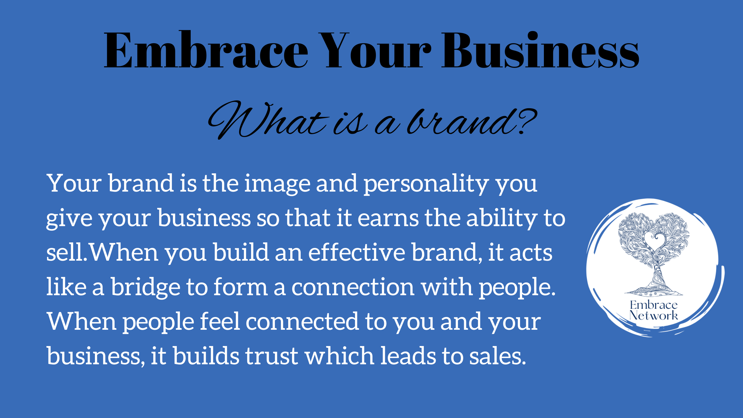 Embrace Network Guelph logo with text about what is a brand