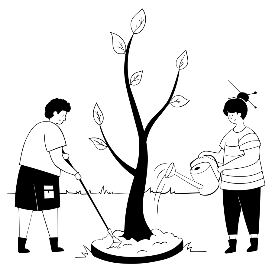 An illustration of two people taking care of tree