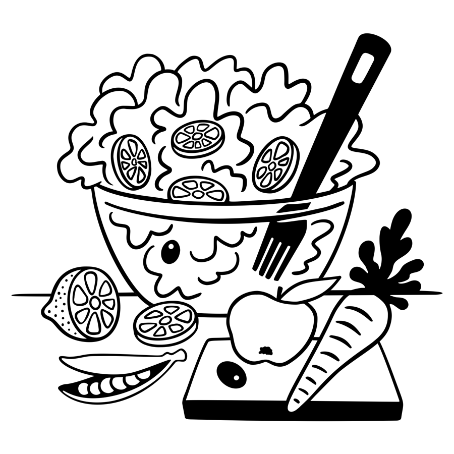 An illustration of a vegan dish being prepared