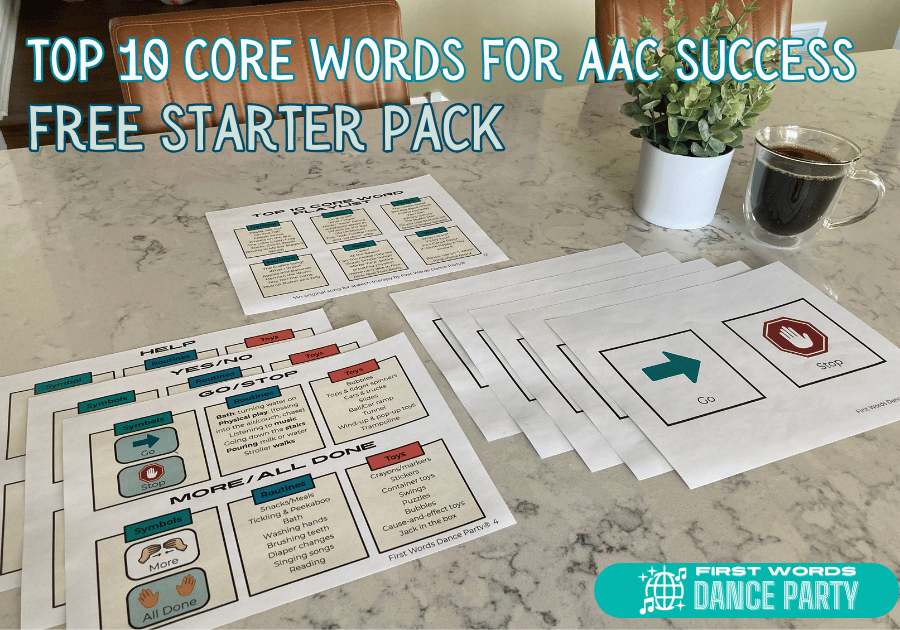 A free AAC core board printable for parents of children with language delays and disorders.