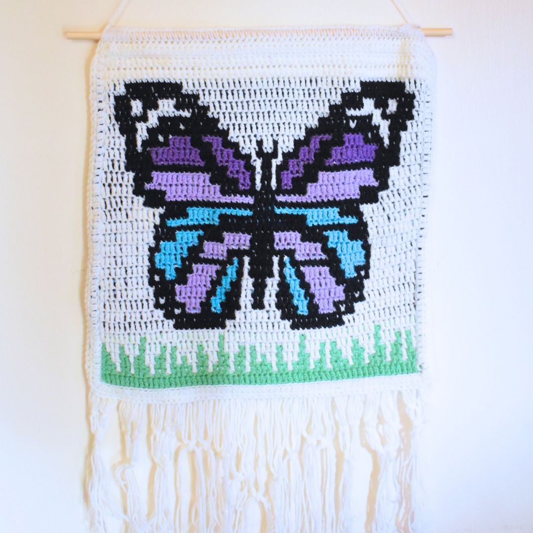 Butterfly mosaic crochet wall hanging pattern