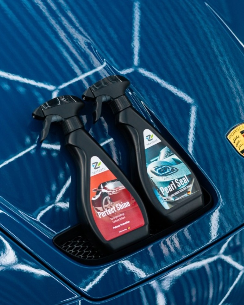 Pearl Seal and Perfect Shine on blue hood of sports car