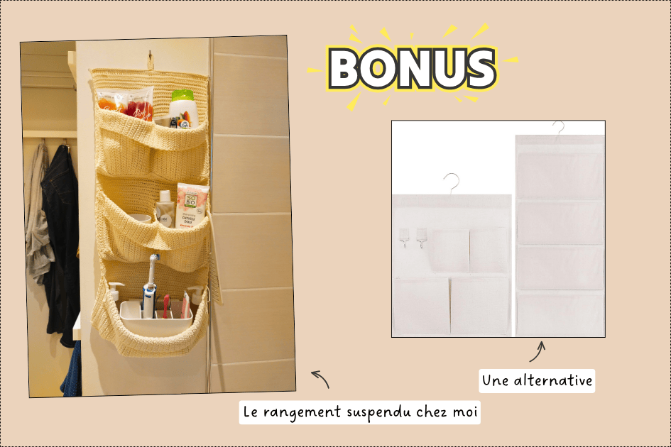 Rangement suspendu près de la baignoire