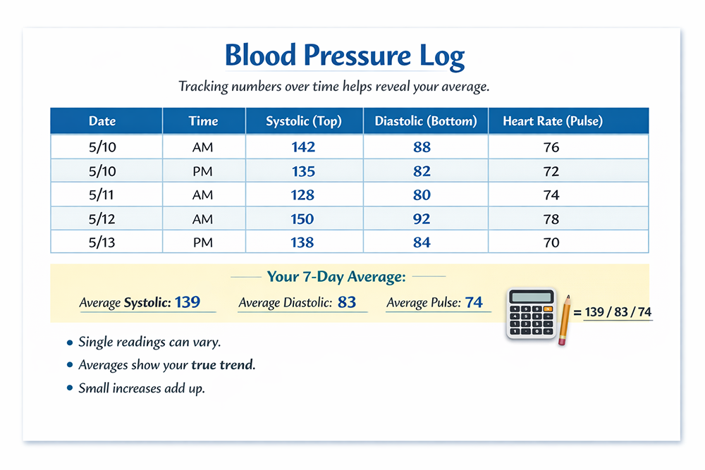 Keep a blood pressure log for an average reading
