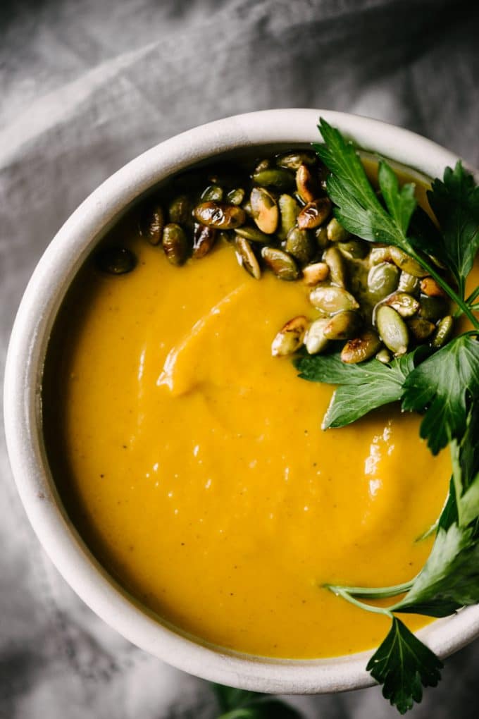 butternut squash soup with 105mm lens for food photography