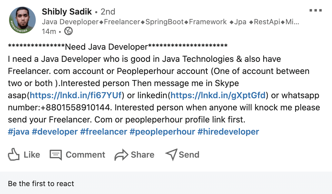 How to find clients on LinkedIn, bad lead example