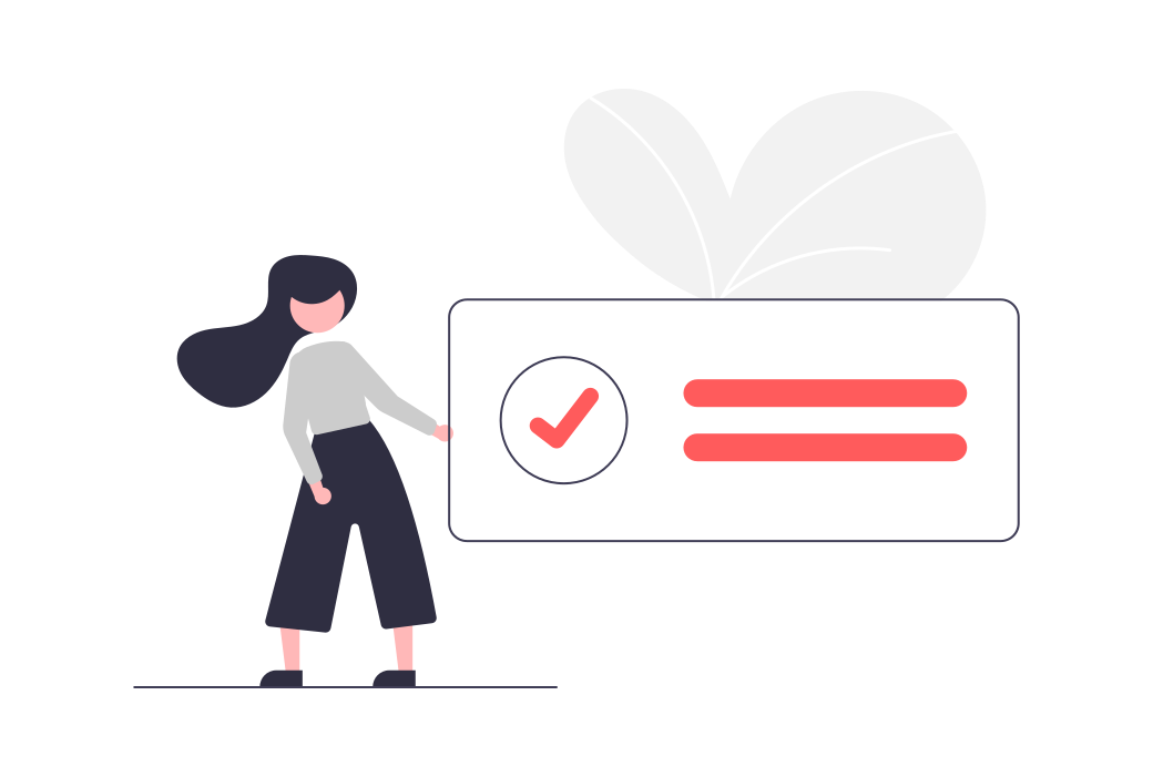 An illustration of a person next to a giant check mark sign