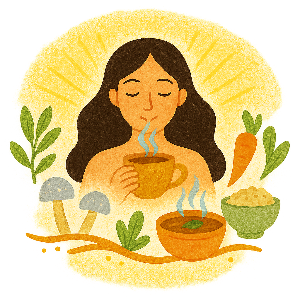 girl eating and drinking nourishing food