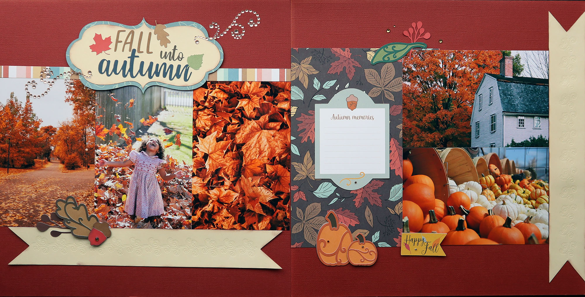 Fall Into Autumn Cricut scrapbook layout, www.thescrapbookschool.com